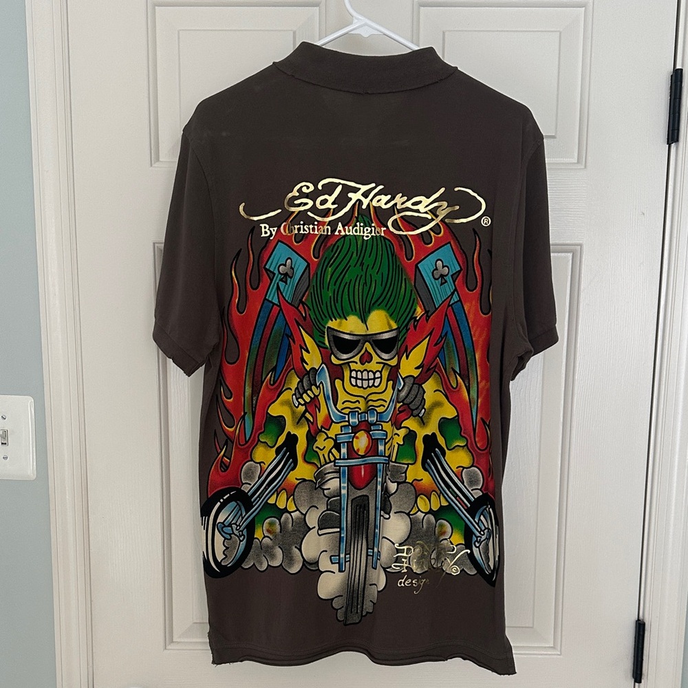 Ed Hardy Dark Brown Shirt with Colorful Graphic